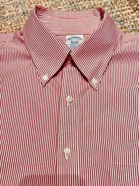Brooks Brothers Original Polo Shirt Non-Iron Stretch 16.5 - 34 Red Stripe NWOT